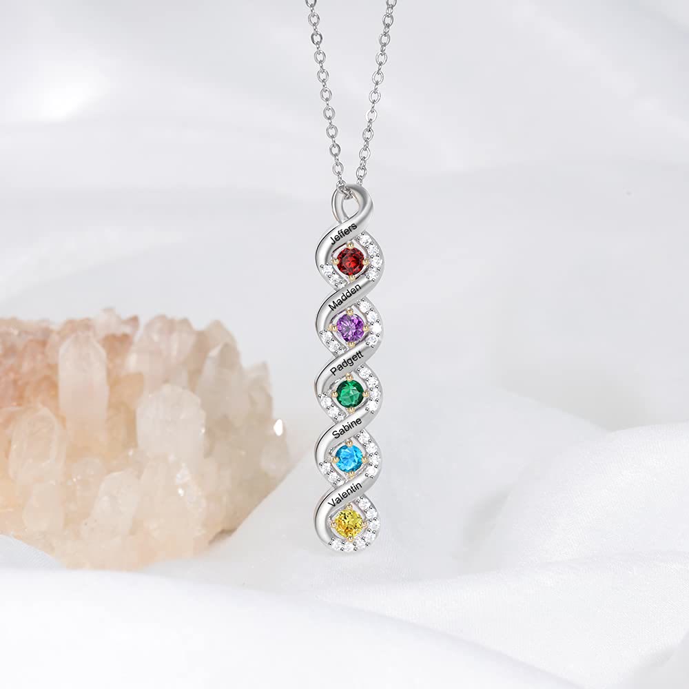 Collar con nombre grabado en piedra natal para mujer de Olivenorma