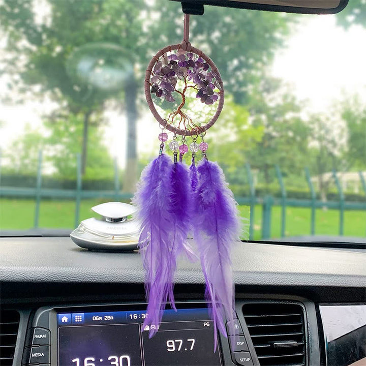 Adorno para coche con atrapasueños de plumas de cristal del árbol de la vida de Olivenorma 