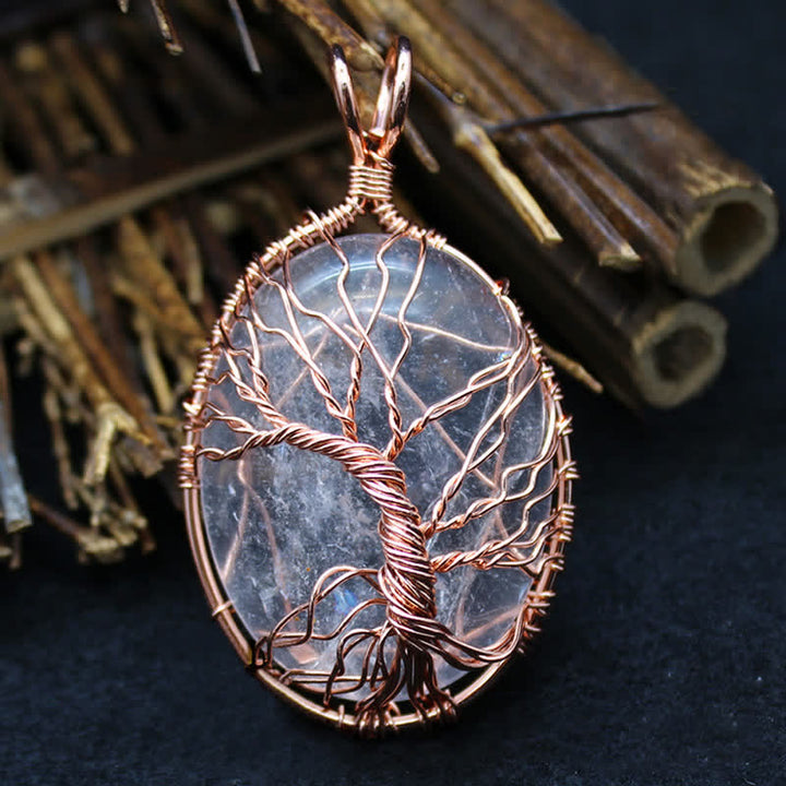 Collar con piedra preciosa del árbol de la vida y ojo de tigre ovalado de Olivenorma