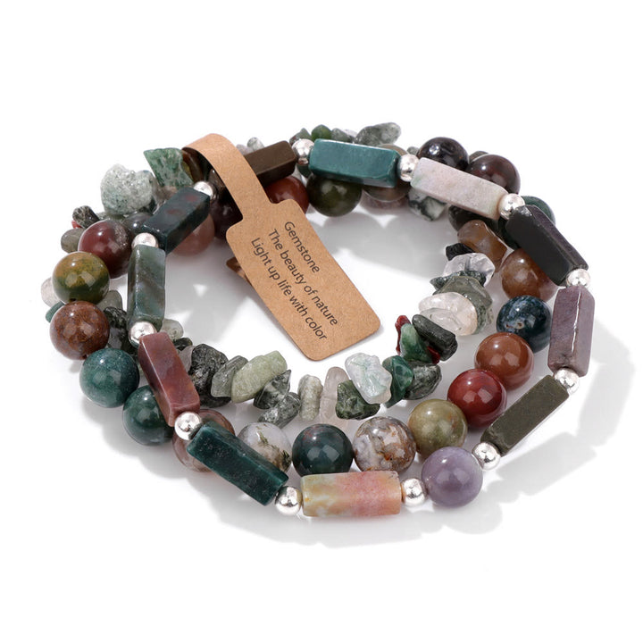Juego de pulseras irregulares de tres capas con piedra natural Olivenorma