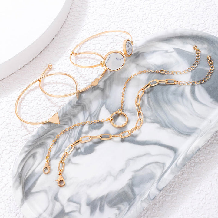 Conjunto de cinco pulseras abiertas de aleación de piedra natural Olivenorma