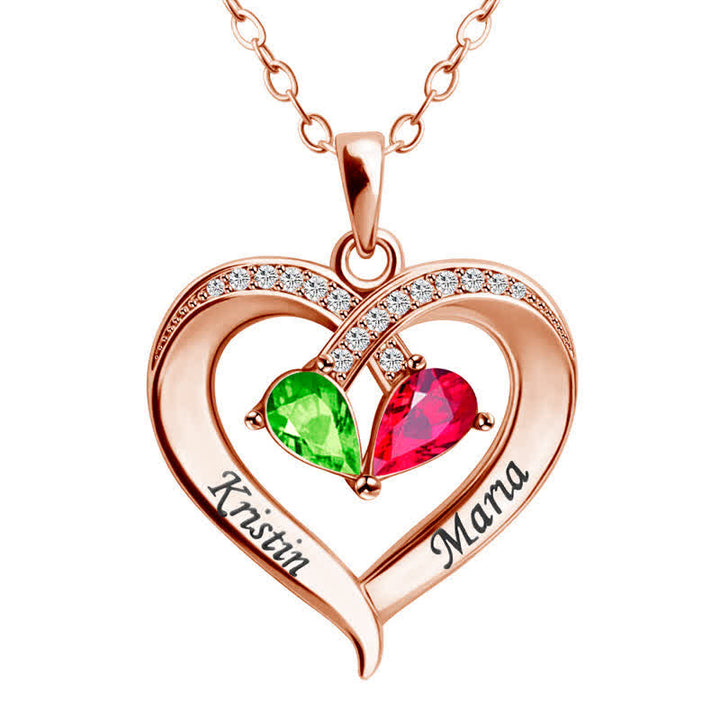 Collar con piedras de nacimiento en forma de corazón grabado y personalizado de Olivenorma - Oro rosa - 2 Piedra natal - image 4