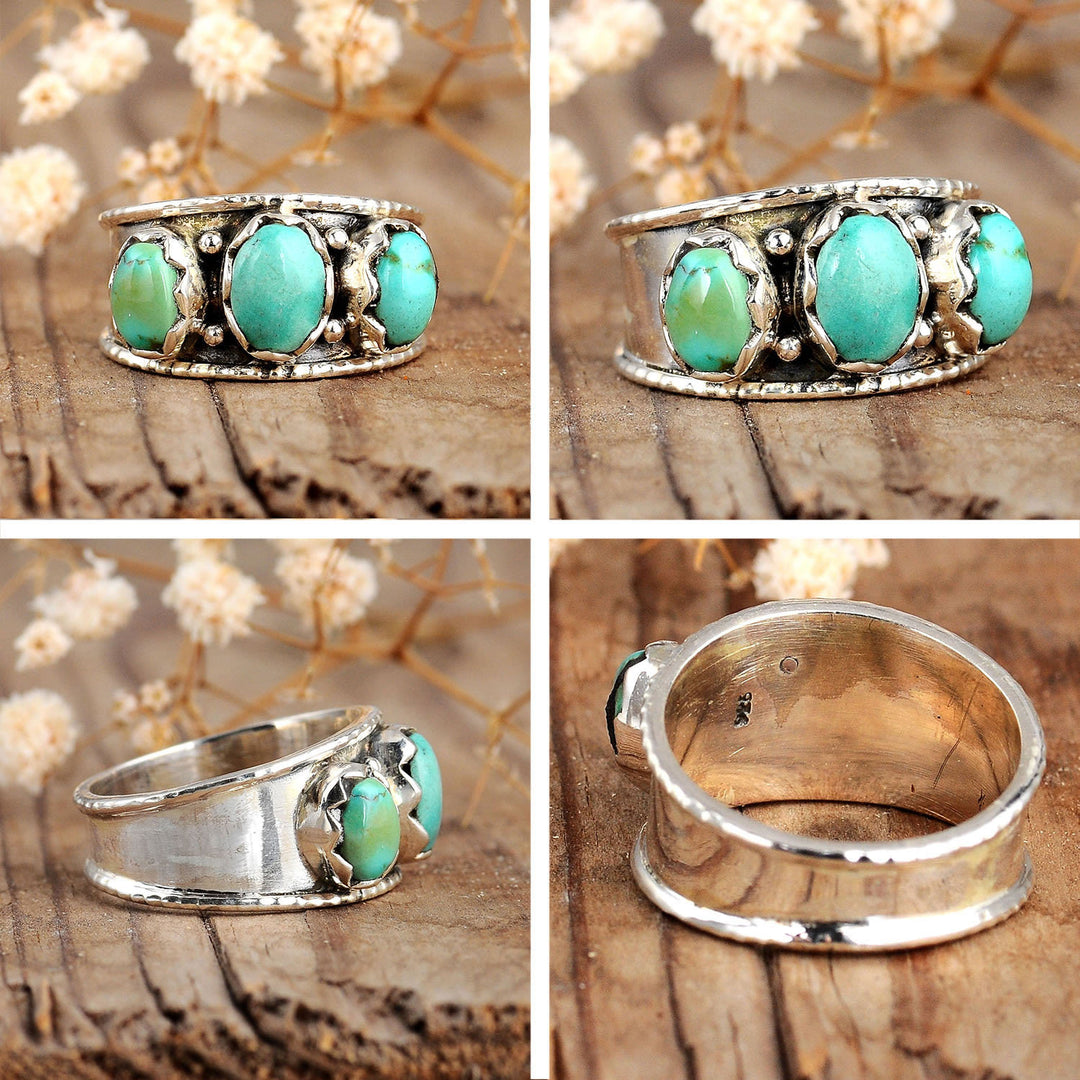 Anillo de turquesa bohemia de tres piedras de Olivenorma