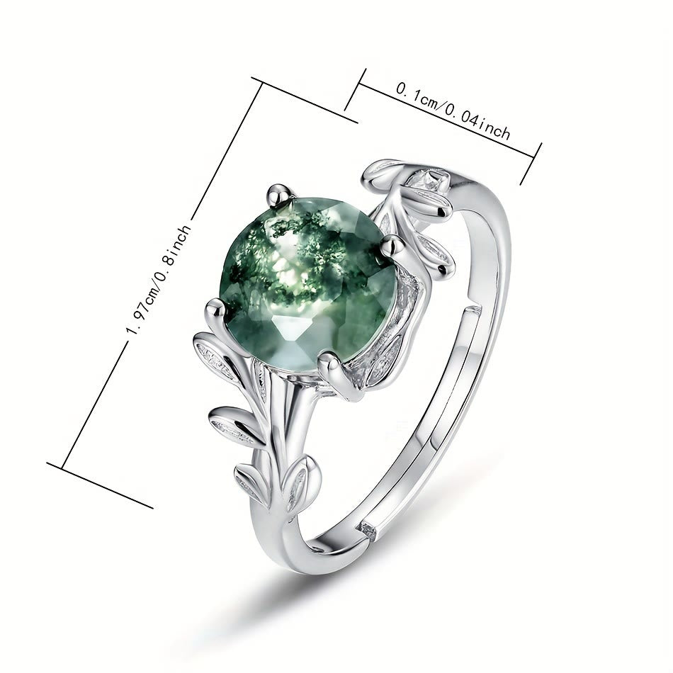 Anillo ajustable con forma de hoja de ágata musgosa elegante de Olivenorma 