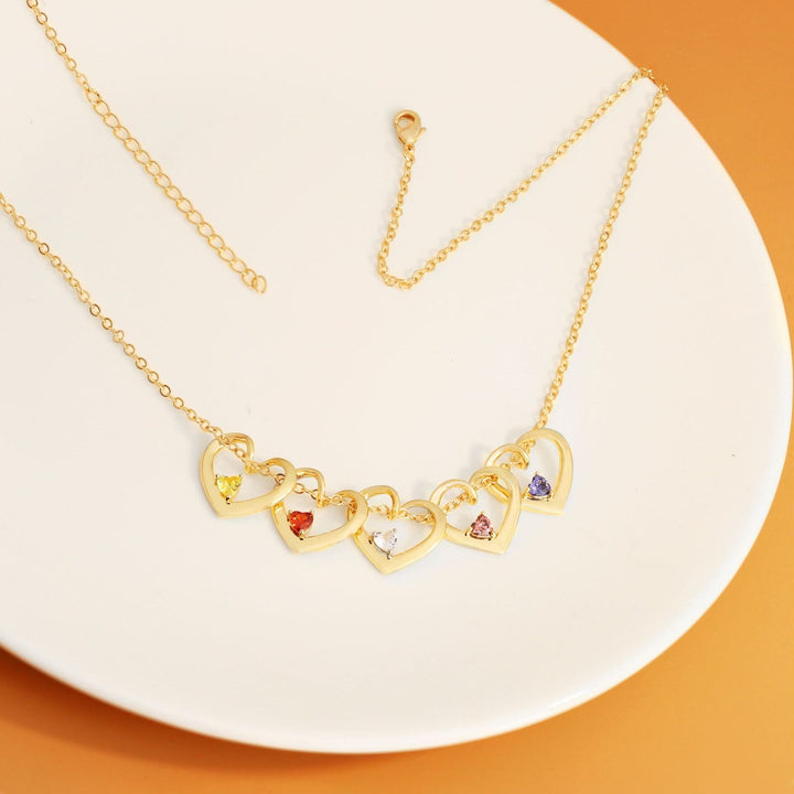 Collar con colgante de piedra natal en forma de corazón de cristal de la familia de Olivenorma Mom
