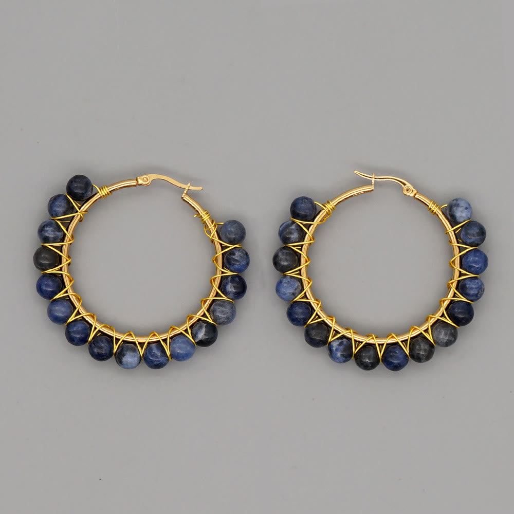 Pendientes de aro grandes con cuentas de cristal natural estilo bohemio de Olivenorma