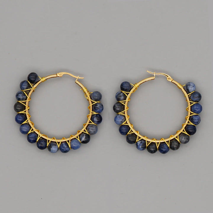 Pendientes de aro grandes con cuentas de cristal natural estilo bohemio de Olivenorma
