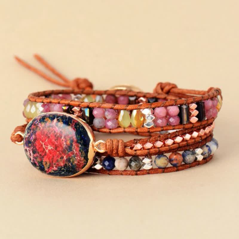 Pulsera envolvente de agalmatolita con piedra emperador rosa natural de Olivenorma
