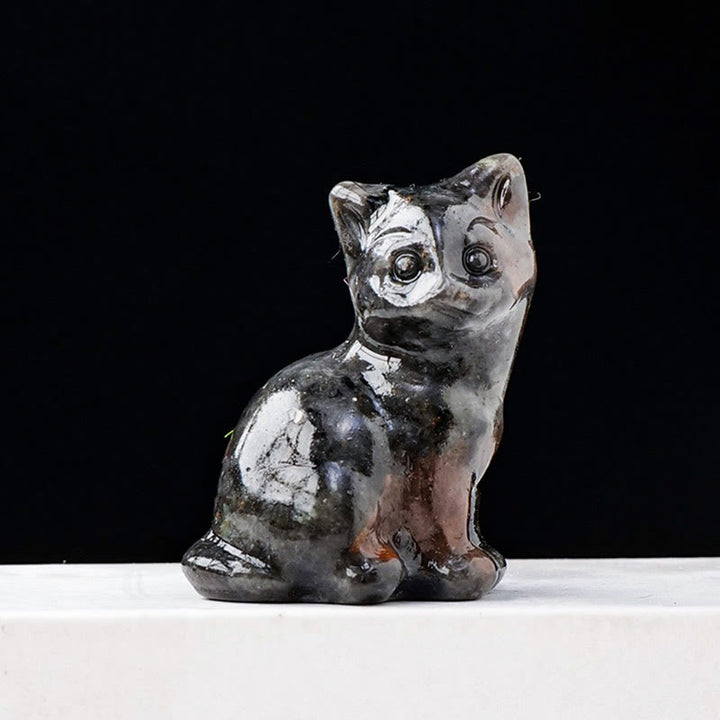 Adorno con piedra preciosa tallada en forma de gato de la suerte de cristal natural de Olivenorma