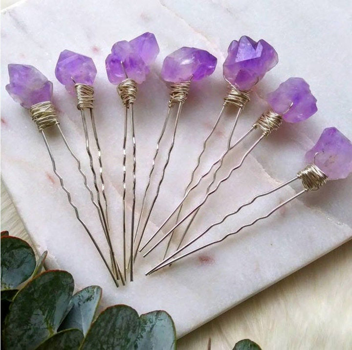 Horquilla con flor de cuarzo amatista natural de Olivenorma