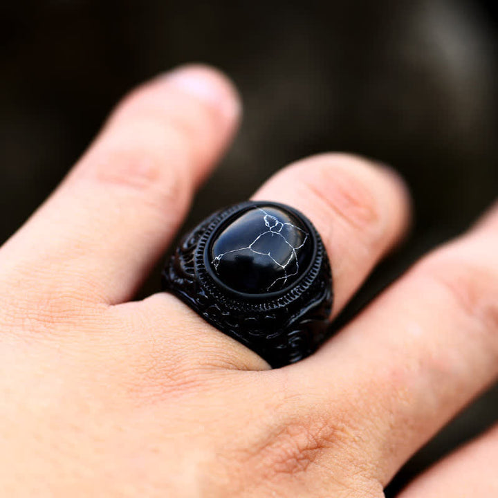 Anillo de acero inoxidable con turquesa negra de Olivenorma