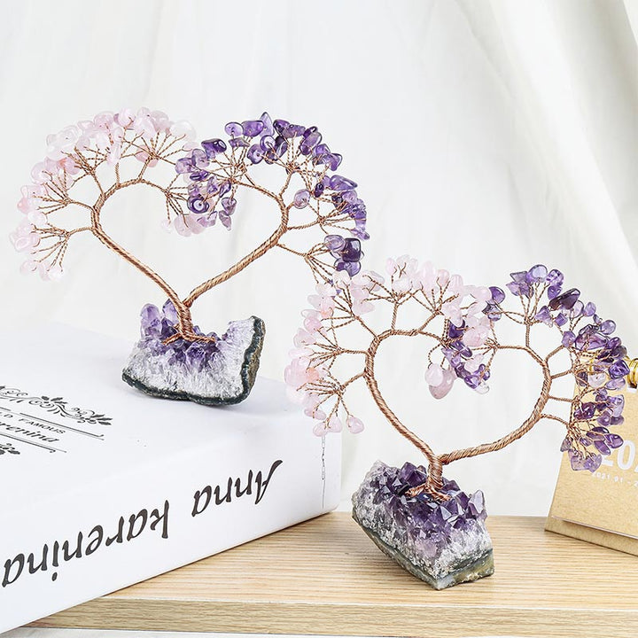 Árbol del amor Feng Shui con piedra de cristal natural.