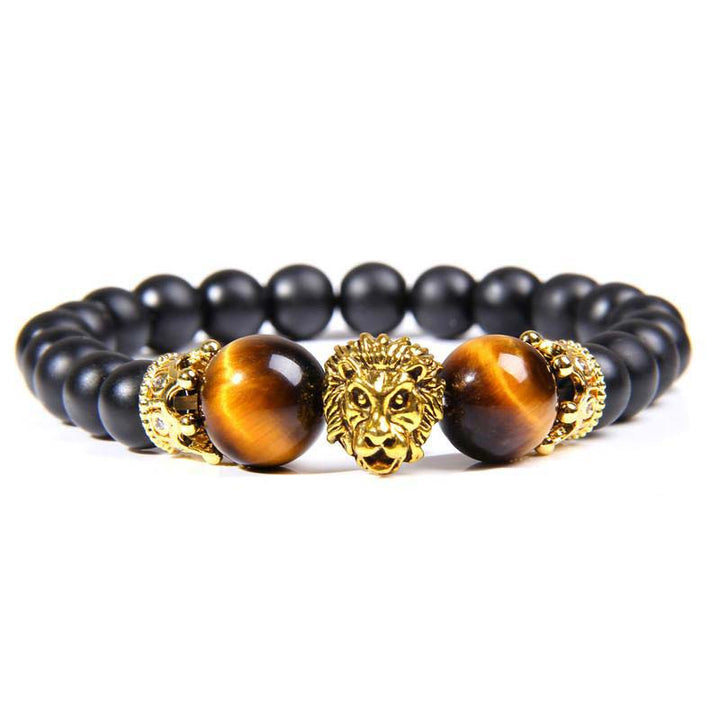 Pulsera con símbolo de león y piedra de cristal natural de Olivenorma