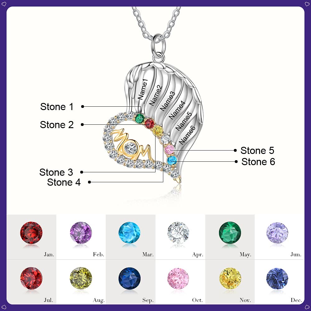 Collar con forma de corazón de medio diamante y piedras de nacimiento para madres de Olivenorma
