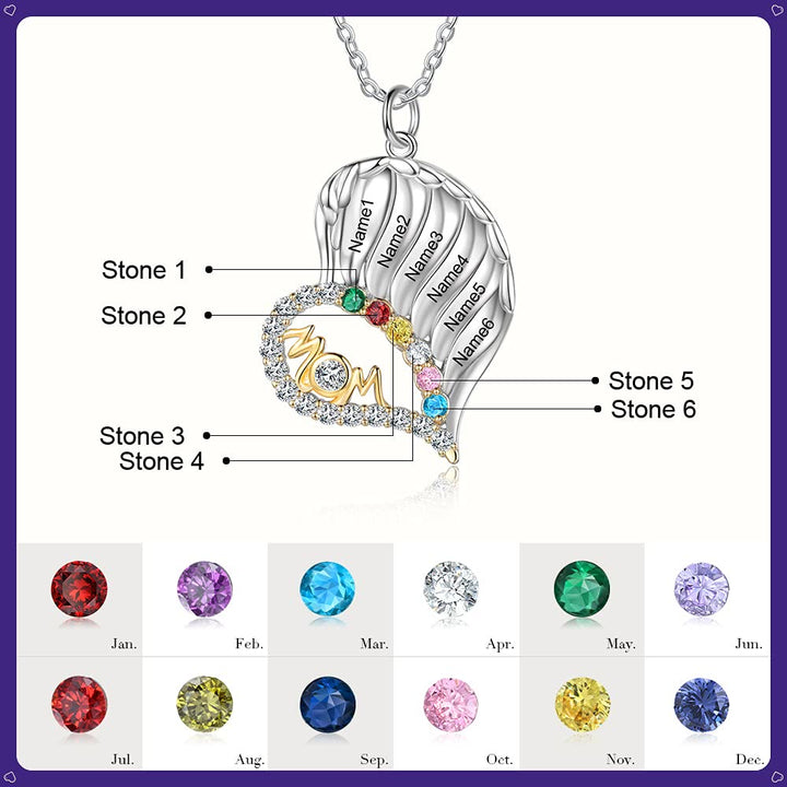 Collar con forma de corazón de medio diamante y piedras de nacimiento para madres de Olivenorma
