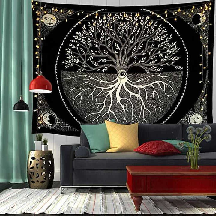 Tapiz colgante de pared con diseño del árbol de la vida y arte de meditación