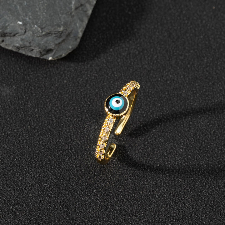 Anillo de circonita blanca de Olivenorma Anillo ajustable con diseño de mal de ojo