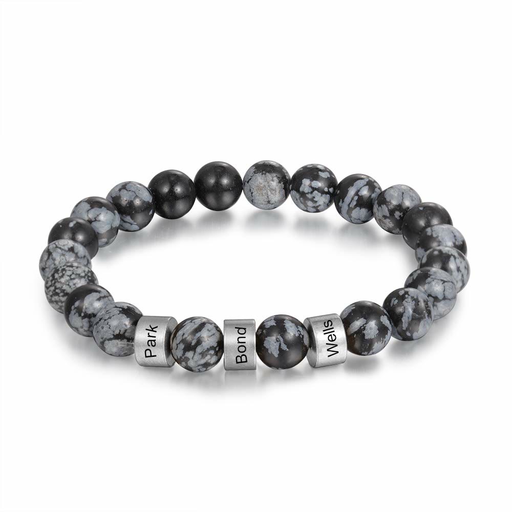 Pulsera de hombre personalizada con cuentas grabadas en piedra natural de Olivenorma