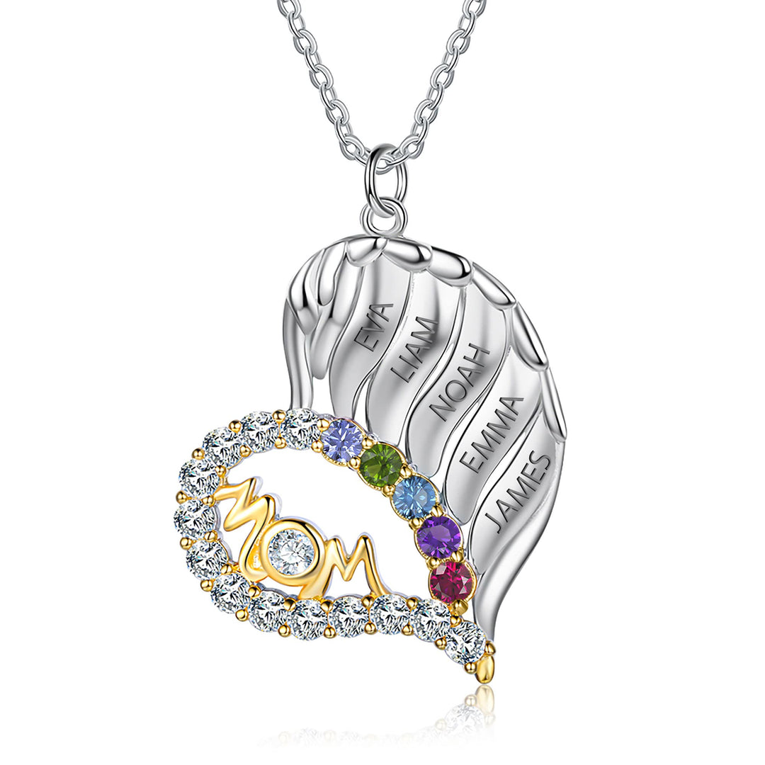 Collar con forma de corazón de medio diamante y piedras de nacimiento para madres de Olivenorma