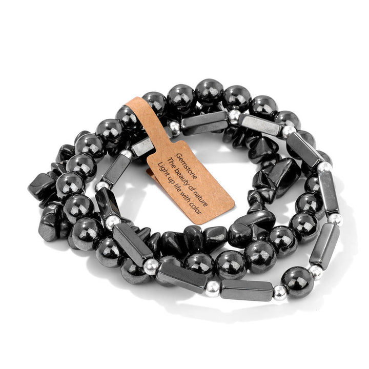 Juego de pulseras irregulares de tres capas con piedra natural Olivenorma
