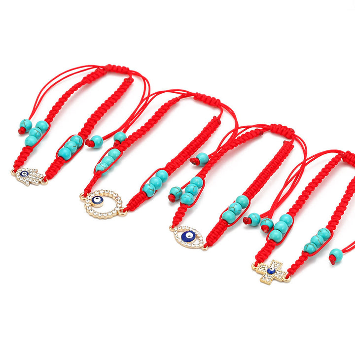 Pulsera trenzada ajustable con ojo malvado y circonita blanca y turquesa de Olivenorma 