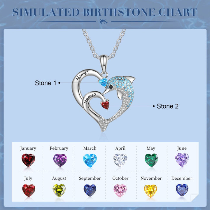 Collar con colgante de piedra grabado con forma de delfín y corazón de Olivenorma