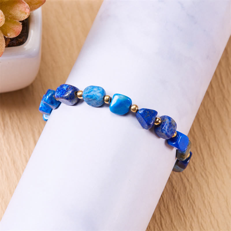 Pulsera tejida a mano con cuentas de piedra irregulares naturales de Olivenorma