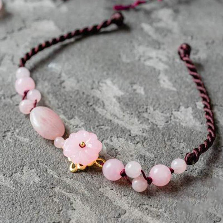 Pulsera de tobillo de cuarzo rosa La Flor del Amor