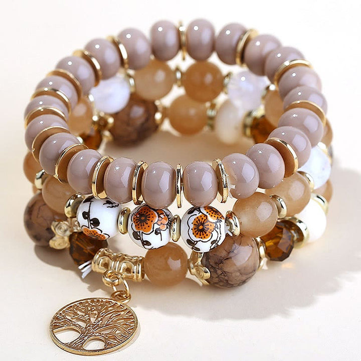 Conjunto de pulseras de cristal con forma de árbol de la vida hechas a mano de Olivenorma Boho 