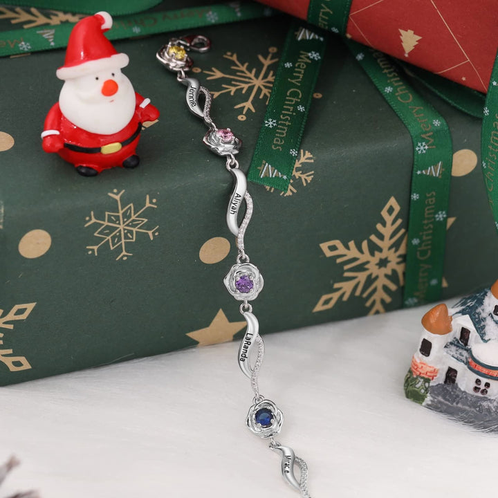 Pulsera con dije de cadena con flor de rosa grabada y piedra natal de Olivenorma 