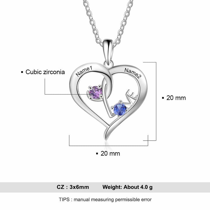 Collar personalizado con dos nombres y piedras de nacimiento de Olivenorma