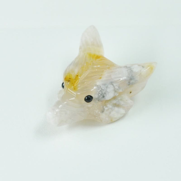 Accesorio de piedra preciosa con forma de cabeza de lobo tallada en cristal natural de Olivenorma - Ágata de flor de cerezo - image 34