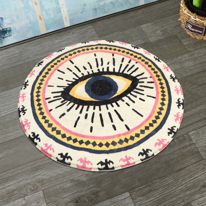Alfombra antideslizante con diseño de ojo malvado redondo de color rosa de Olivenorma 