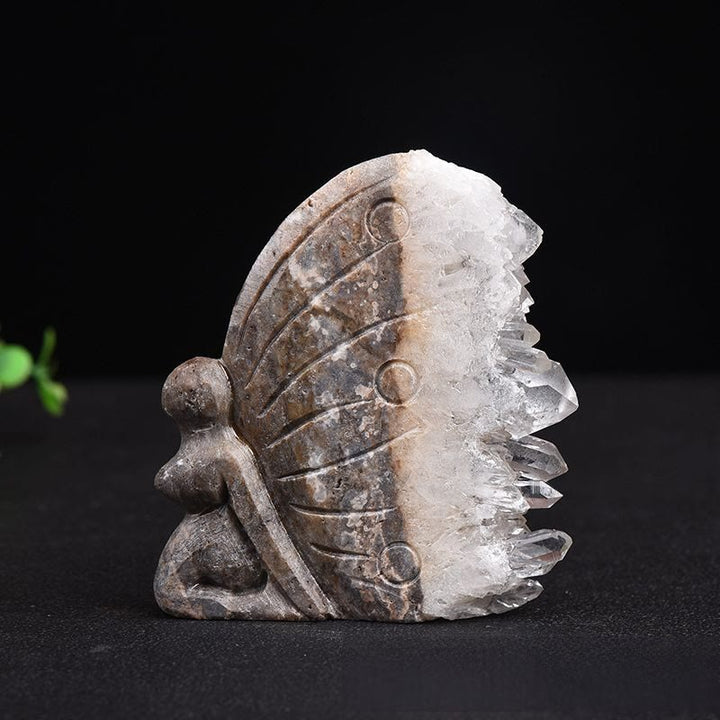 Adorno tallado en forma de búho y mariposa con racimo de amatista natural de Olivenorma