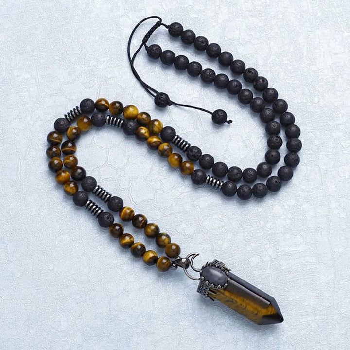 Collar Mala con colgante de prisma hexagonal de cristal natural de Olivenorma