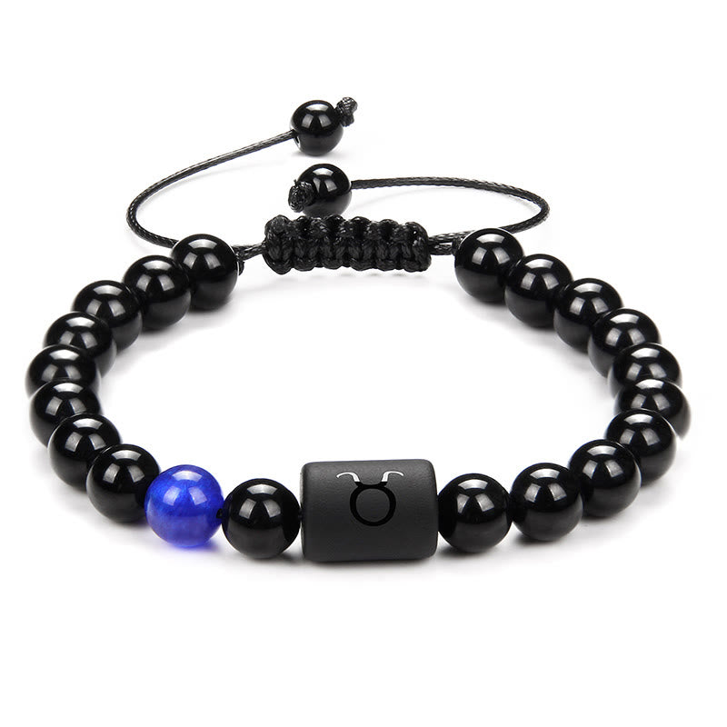 Pulsera tejida para hombre con ónix negro natural del zodiaco de Olivenorma