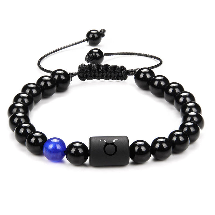 Pulsera tejida para hombre con ónix negro natural del zodiaco de Olivenorma