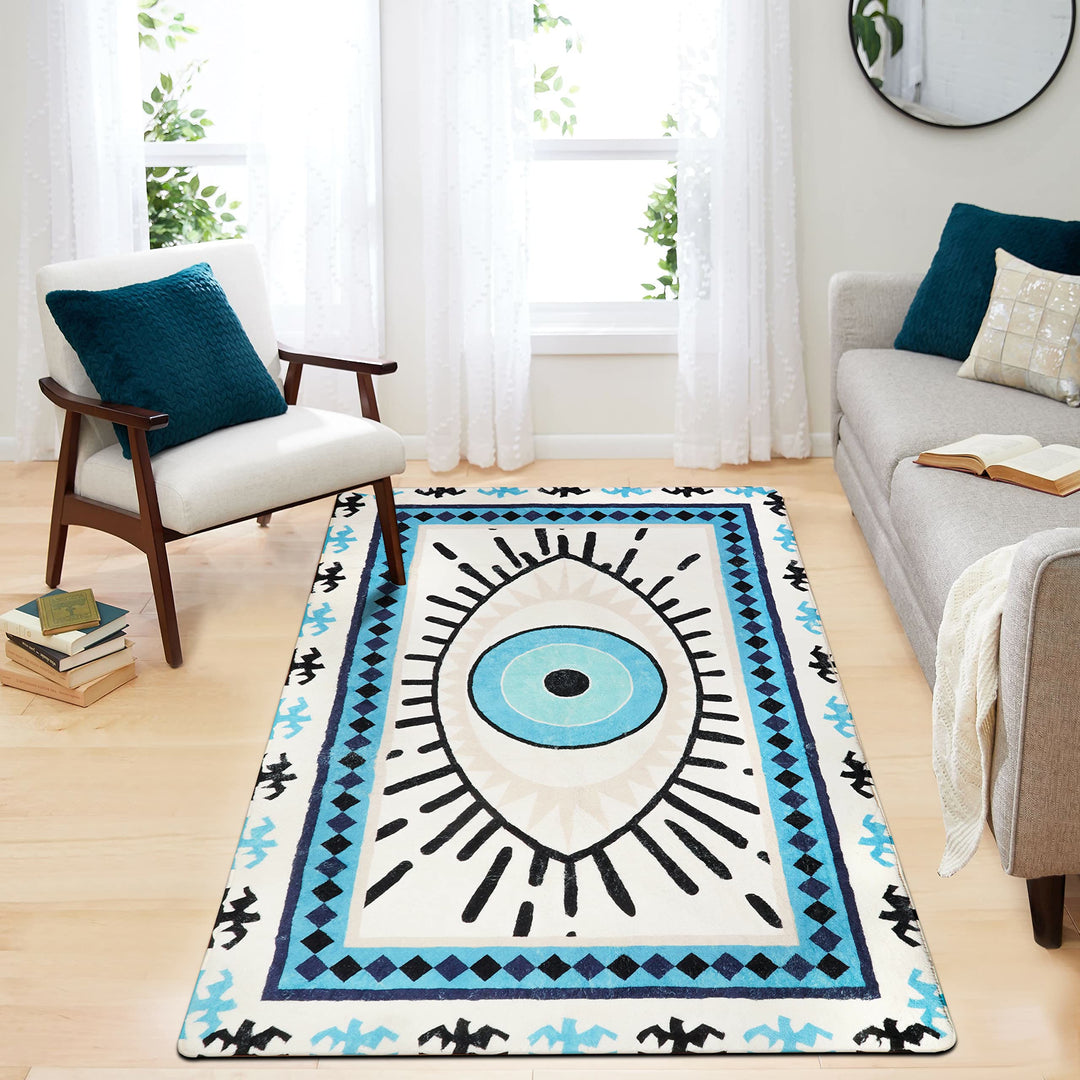 Alfombras lavables antibacterianas con diseño de ojo malvado azul de Olivenorma 
