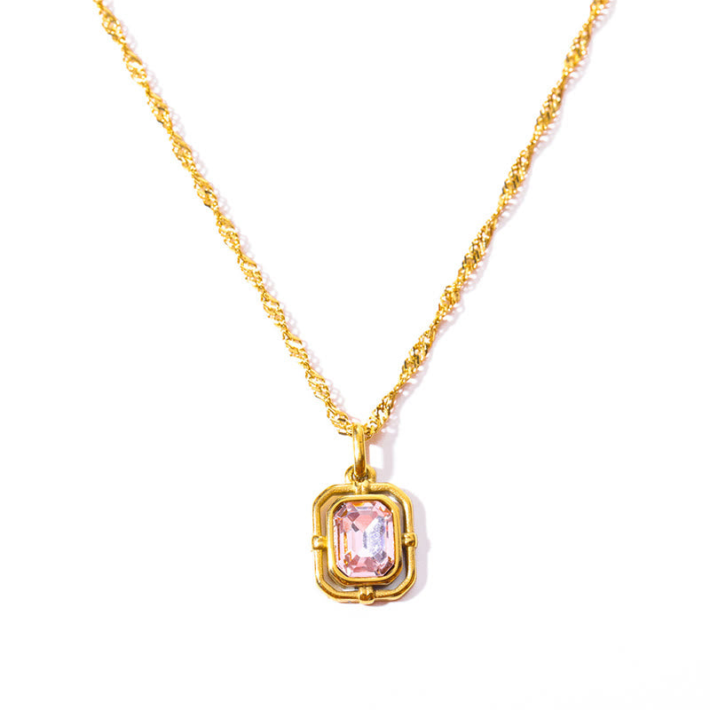 Collar de acero y titanio con circonitas cuadradas y cadena de ondas de agua de Olivenorma 