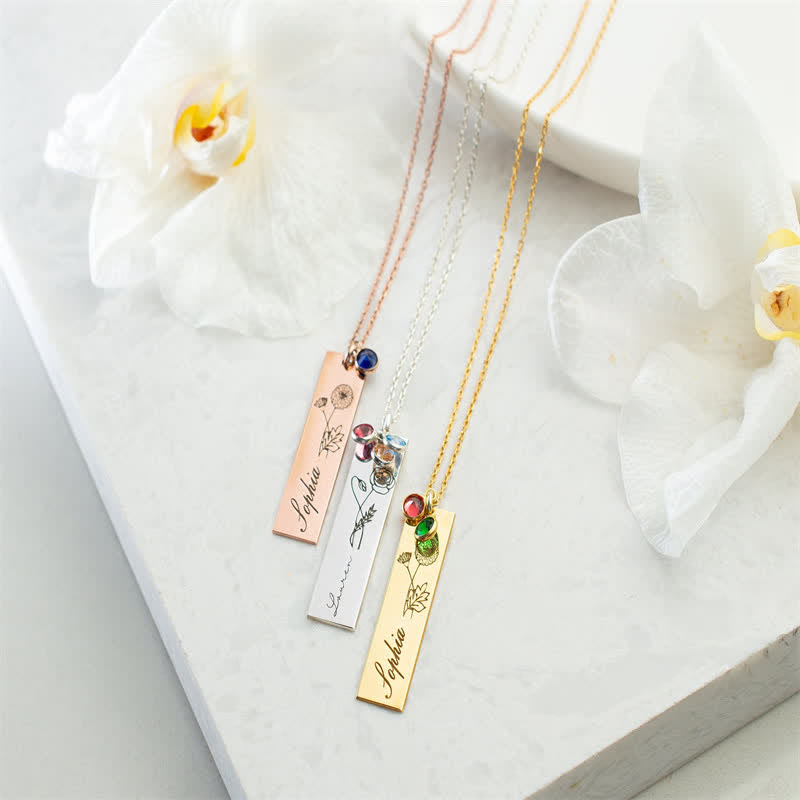 Collar con nombre y flor de nacimiento personalizados de Olivenorma