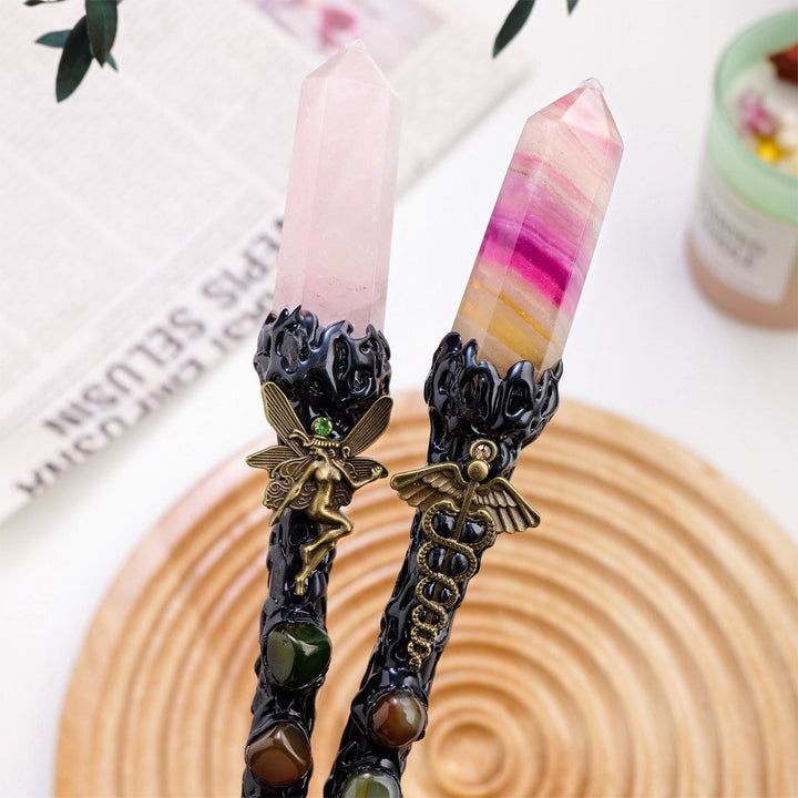 Columna mágica de piedra natural de Olivenorma, varitas de cristal para cosplay y Halloween