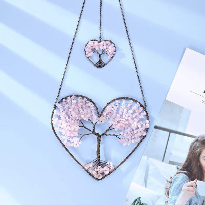 Atrapasueños de cristal con forma de corazón y árbol de la vida de los chakras de Olivenorma. 