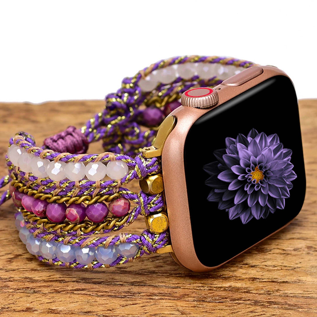 Pulsera bohemia con correa tejida de cristal natural de Olivenorma 