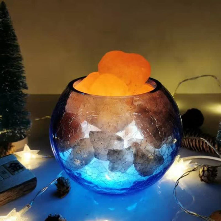 Lámpara de sal rosa del Himalaya con tanque de vidrio agrietado y hielo de Olivenorma Creative
