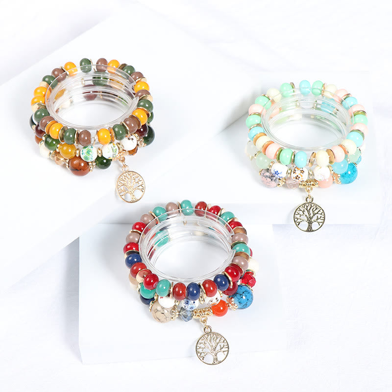 Conjunto de pulseras de cristal con forma de árbol de la vida hechas a mano de Olivenorma Boho 