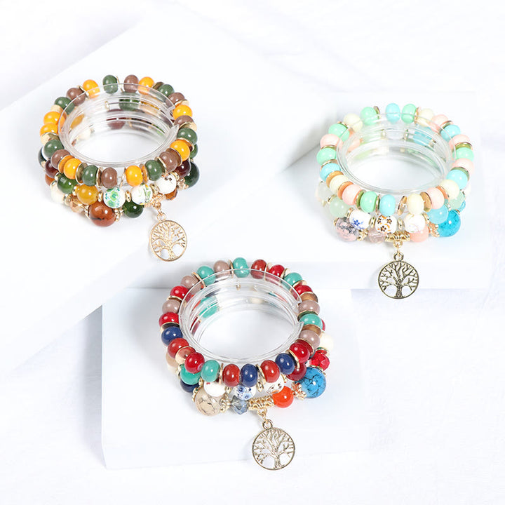 Conjunto de pulseras de cristal con forma de árbol de la vida hechas a mano de Olivenorma Boho 