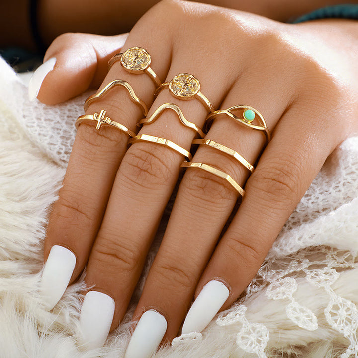 Juego de 19 anillos ajustables de turquesa y amazonita de Olivenorma 