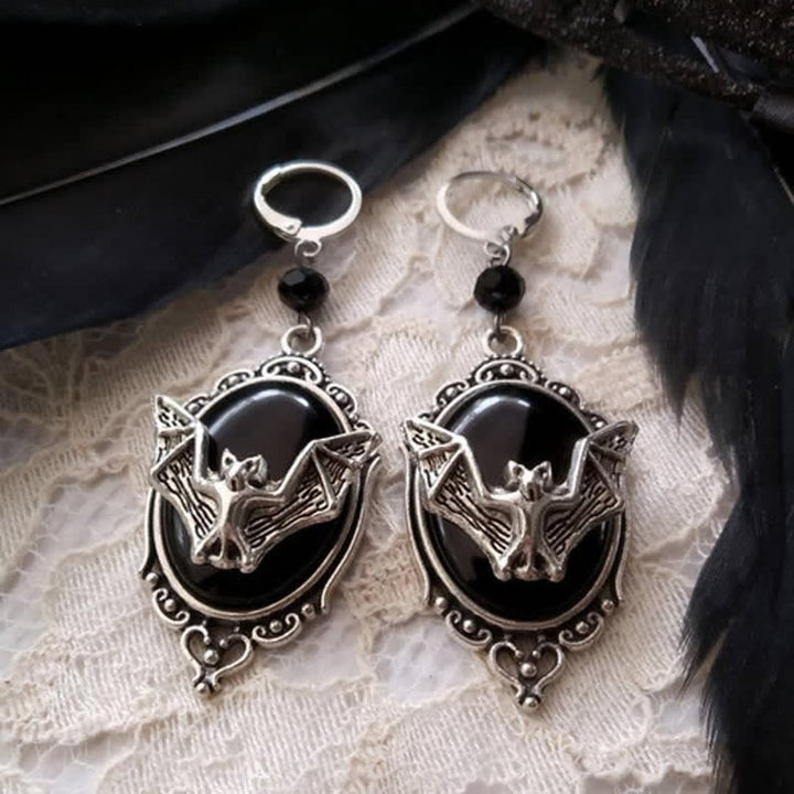 Pendientes de murciélago de Halloween de obsidiana