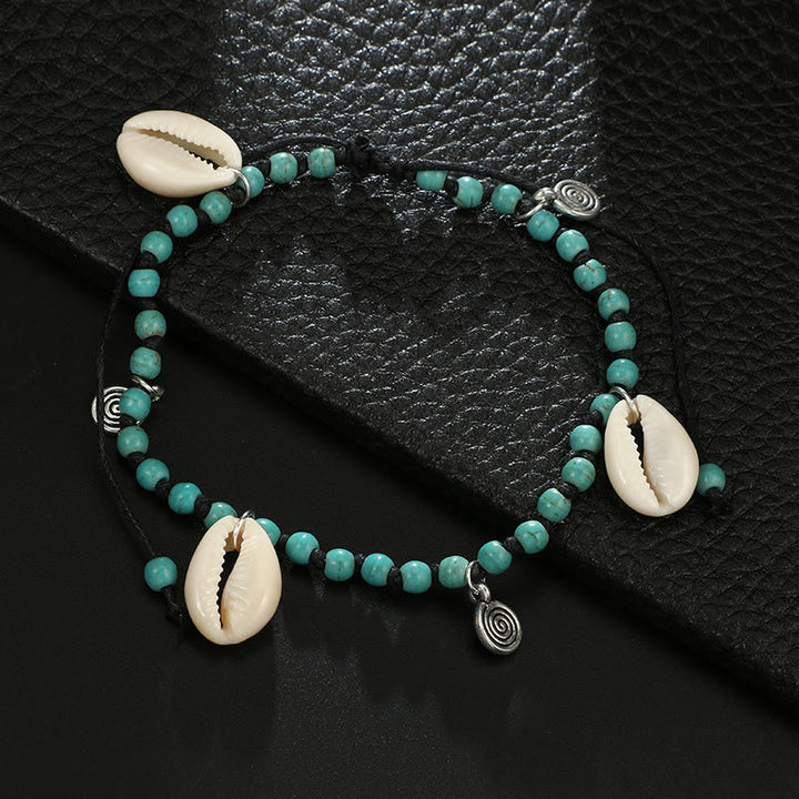 Pulsera tobillera con colgante de concha y cuentas de turquesa natural de Olivenorma
