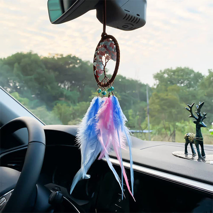 Adorno para coche con atrapasueños de plumas de cristal del árbol de la vida de Olivenorma 